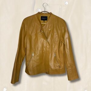 Lafayette 148 New York cognac Leather Jacket Silk-Lined Size 10